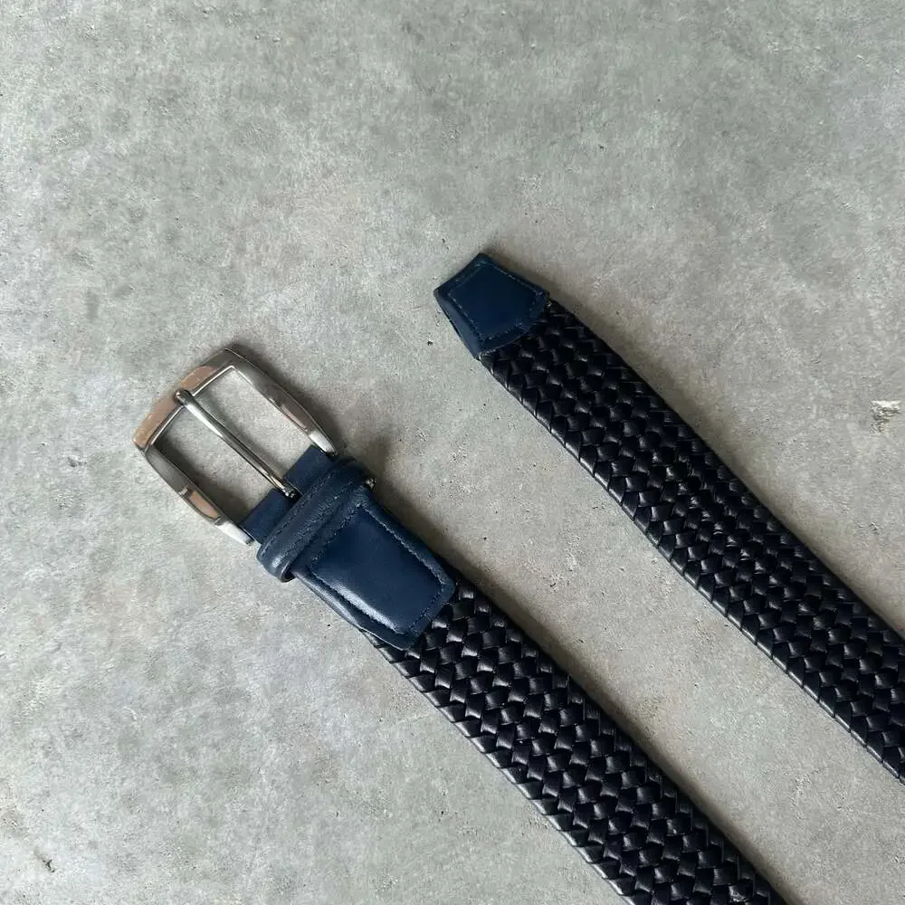 Torino Leather Co. Woven Braided Leather Belt Navy Blue Size 42